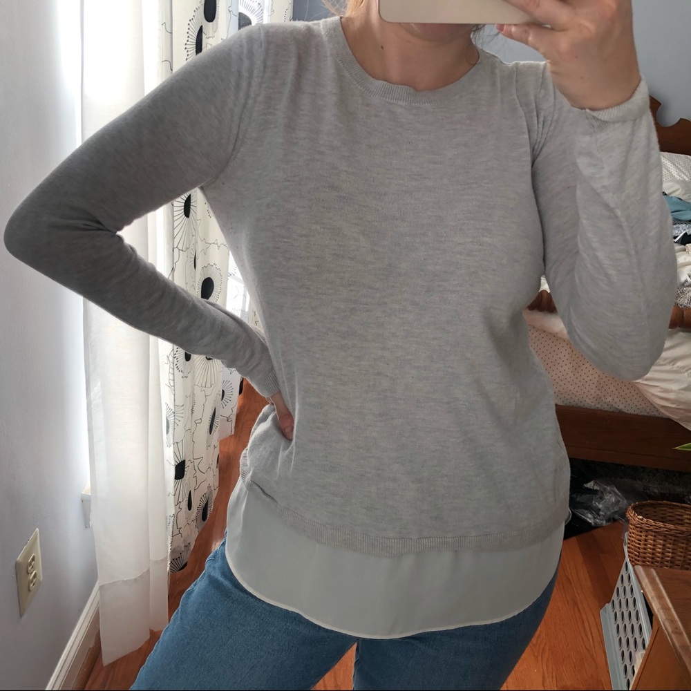LOFT Grey Sweater with sheer white trim (M)